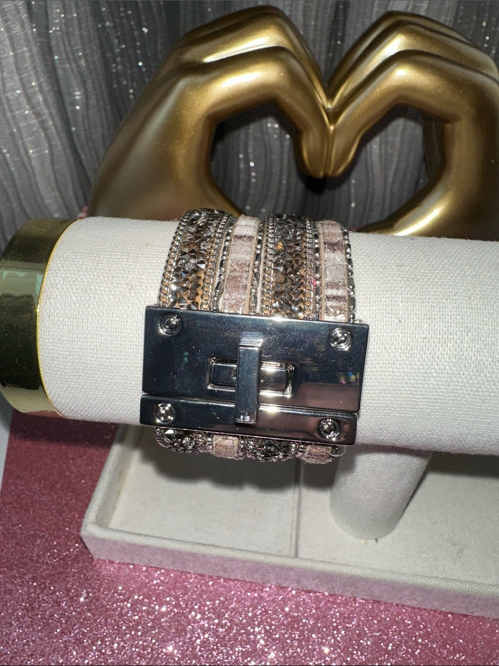 Unlisted Gold and Silver Multistrand Crystal Wrap Bracelet